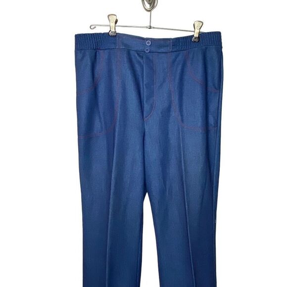 Vintage pull on elastic waistband polyester lightweight denim pants stretchy 70s - Picture 2 of 6